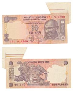 Rupees 10, signed Y. V. Reddy, Error, extra paper at top right corner. About Uncirculated.