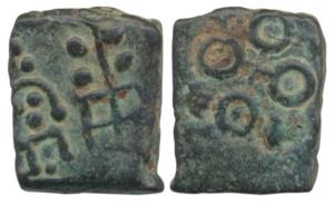 Ujjaini Region, Uninscribed Die Struck, Copper Unit, 2.34g, design of human figure on left