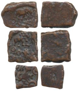 Ujjaini Region, Uninscribed Die Struck, Copper Fraction (2), obv. elephant with upraised t