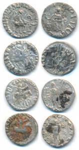 Indo-Scythian, Azes, Silver Drachm (4), king holding spear mounted on a horse to right on 