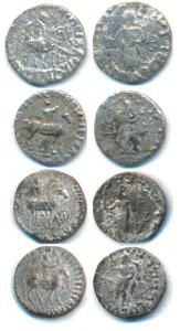 Indo-Scythian, Azes, Silver Drachm (4), king holding spear mounted on a horse to right on 