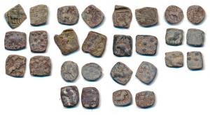Satavahanas, Satakarni, Lead Fraction (14), Nevasa-Paithan Region, obv. lion and bull, rev