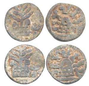 Anandas of Karwar, Mulananda, Lead (2), legend around a hill symbol on obv; tree-in-railin