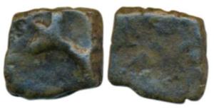 Western Kshatrapas, Kardamaka Family, Bhumaka, Copper Unit, 2.95g, obv. bold thunderbolt, 