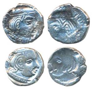 Western Kshatrapas, Silver Drachma (2), Error, Brockage, nice and near complete Lakhi impr