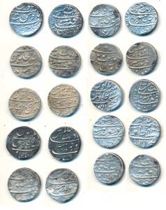 Aurangzeb, Silver Rupee (10), all different mints, Dar-ul-Khair Ajmer; Bijapur; Bareli; Bu