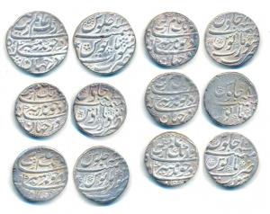Aurangzeb, Silver Rupee (6), Surat Mint, AH 1089/21, 1076/8, 1076/8, 1076/8, 1078/10, 1077