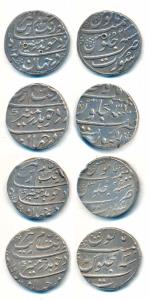 Aurangzeb, Silver Rupee (4), Surat Mint, AH 1091/23, 1107/39, 1100/32, 1093/25, (KM 300.86
