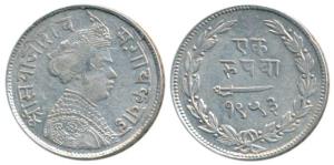 Sayaji Rao III, Silver Rupee, 11.33g, small flan, VS 1953 (KM Y36a). Very Fine+.