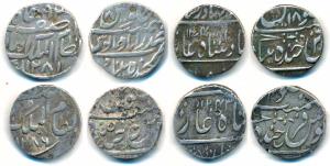 Farkhanda Bunyad Hyderabad Mint, Silver Rupee (4), Sikandar Jah, AH 1243/24; Afzal-ad-Daul