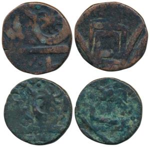 Hammered Coinage, Copper Paisa, star mark within Julus. Fine+. (2)