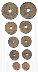 Vijayrajji (VS 1998-2004, 1942-1947 AD), Set of 5, Copper Trambiyo, Dhinglo, Dhabu, Payalo