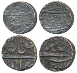 Silver Rupee (2), Bhopal, Shah Jahan Begam, AH 1298; Gwalior, Daulat Rao, Bhilsa Mint, AH 