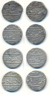 Arkat Mint, Silver Rupee (4), in the name of Ahmed Shah Bahadur; Shah Alam II, crescent on
