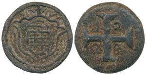 Goa, Lead 20 Bazarucos, 4.05g, Cross on obv. with date 1828 within; shield on rev. (KM 17)