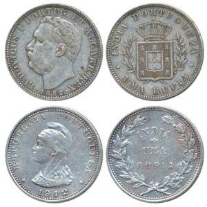 Silver Rupia (Rupee) (2), Luis I (Ludwig), 1882 and 1912. Very Fine+. (2)