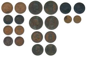 Goa, Copper ½ Tanga (2), ¼ Tanga (3), 1/8 (3) and 1 Tanga (1), Carlos I and Luiz I; Portug