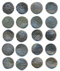 Saugor and Farrukahabad Mints, Copper 1 Pie Sikka (10), in the name of Shah Alam II, tri-l