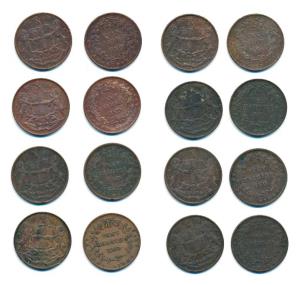 Copper ¼ Anna (5), 1858, Birmingham Mint, Wreath tips-double leaves, R. Heaton and Sons, (