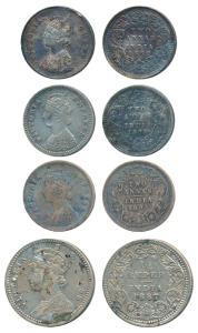 Victoria Queen and Empress, Silver 2 Annas, Bombay Mint, 1862 (Prid 486); 1889, Bombay Min