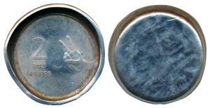 Rupees 2, Error, Brockage, nice complete lakhi impression on rev., the strike has caused t