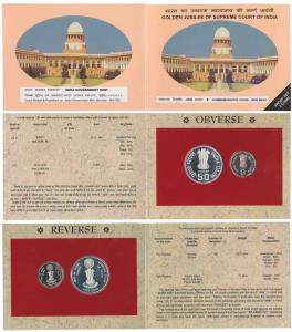 2000 Proof Set, Golden Jubilee of Supreme Court of India, set of 2, Rupees 2 and 50. In im