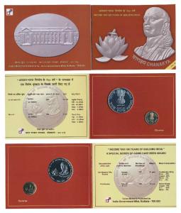 2010 Uncirculated Set, Income Tax 150 years of building India, Chanakya, set of 2, Rupees 
