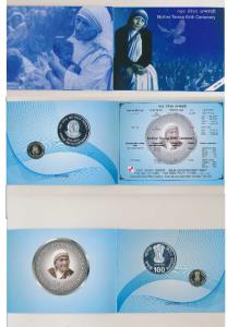 2010 Uncirculated Set, Mother Teresa Birth Centenary, set of 2, Rupees 5 and 100. In immac