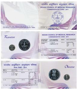 2011 Uncirculated Set, Indian Council of Medical Research, set of 2, Rupees 5 and 100. In 