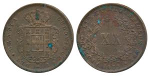 Portugal, Luiz I, Copper 20 Reis, 25.24g, 1873 AD. About Very Fine.