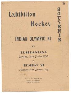 Autographs in a Souvenir of an Exhibition Match of the Indian Olympic XI Hockey team VS. L