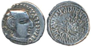 Western Kshatrapas, Kardamaka Family, Damsena, son of Rudrasimha I, as Kshatrapa, SE 157, 