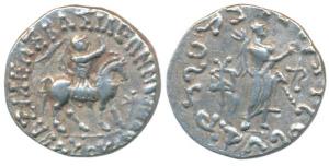 Indo-Scythians, Azes II (35 BC - 5 AD), Silver Tetradrachm, 9.36g, king mounted on a horse