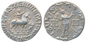 Indo-Scythians, Azes II, Silver Tetradrachm, 9.15g, king mounted on a horse to right, hold