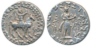 Indo-Scythians, Azes II, Silver Tetradrachm, 9.39g, king mounted on a horse to right, hold