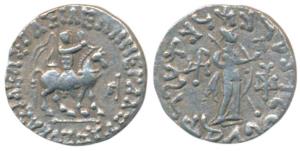 Indo-Scythians, Azes II, Silver Tetradrachm, 9.31g, king mounted on a horse to right, hold