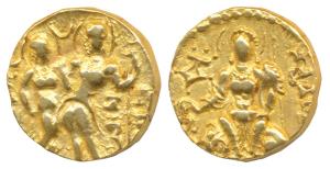 Guptas, Samudragupta, Gold Dinar, 7.78g, King and Queen type, issued in memory of his pare