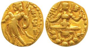 Guptas, Kumaragupta I (c. 413-455 AD), Gold Dinar, 7.7g, Archer type, obv. king nimbate, s
