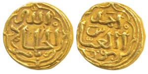 Muhammad bin Tughluq III, Gold Tanka, 10.99g, mintless variety, in the name of Caliph al-H