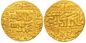 Akbar (AH 963-1014, 1556-1605 AD), Gold Mohur, 10.86g, Dar-ul- Khilafat Agra Mint, AH 981,