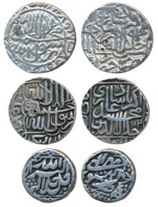 Akbar, Silver Rupee, (3), Agra Mint, AH 984; Hisar Firoza Mint, AH 974, both Kalima type; 