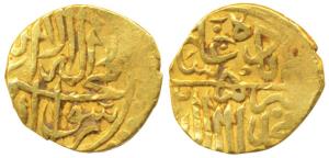 Akbar, Gold ¼ Ashrafi, 0.91g, Badakhshan area, Kalima on obv., date unclear, AH [97]2(?), 