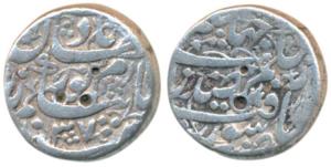 Nur Jahan, Silver Rupee, 11.1g, Surat Mint, poetic couplet on obv. reads By the order of E