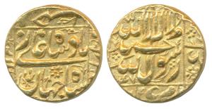 Shah Jahan, Gold Mohur, 10.92g, mint name off flan but stylization that of Burhanpur Mint,
