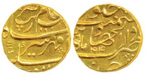 Aurangzeb, Gold Mohur, 11g, Dar-ul- Jihad Hyderabad Mint, AH 1111/44, mint name on the bot
