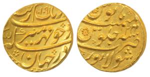Aurangzeb, Gold Mohur, 11g, Solapur Mint, AH 1091/24, complete mint name at bottom on rev.