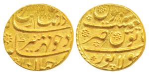 Aurangzeb, Gold Mohur, 11g, Solapur Mint, AH 1085/18, near complete mint name at bottom (K