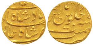 Shah Alam Bahadur, Gold Mohur, 11.04g, Surat Mint (KM 356.14). Nice mint luster, About Ext