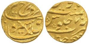 Farrukhsiyar, Gold Mohur, 11.04g, Dar-ul-Fateh Ujjain Mint, RY 7 (KM.390.34). About Extrem