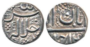 Akbar, Silver ½ Rupee, 5.72g, Ahmedabad Mint, Ilahi type, Month Aban, Year 4X, (KM 66.1). 